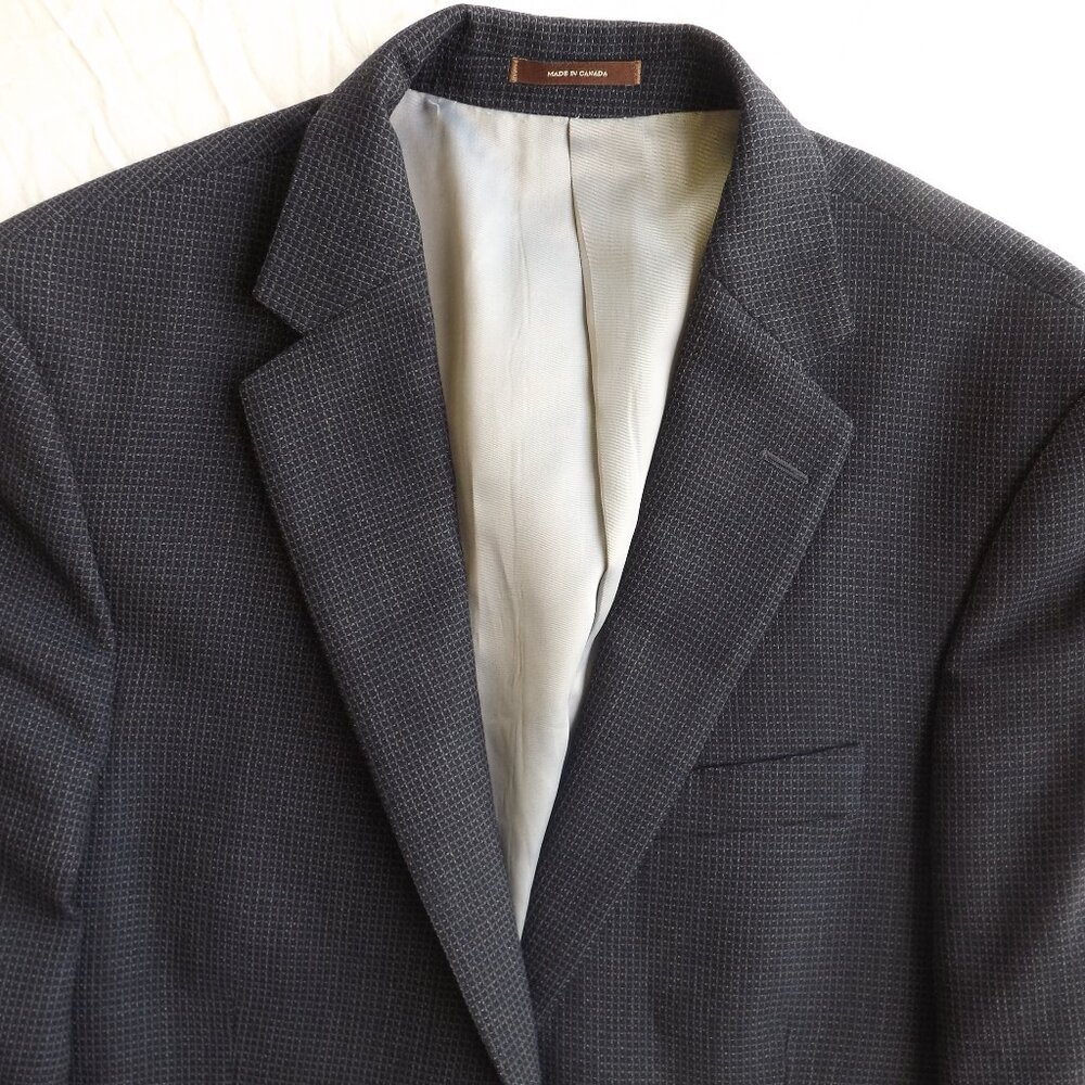 Peter Millar Charcoal Subtle Shadow Check Made in Canada Wool Blazer Size 42R